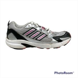 Adidas pink silver running sneaker shoes size 5 US women or big kids shoe laced